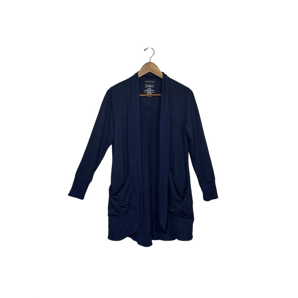 LL Bean Cardigan Women S Pet Navy Blue Open Modal Blend Shawl Collar 515961